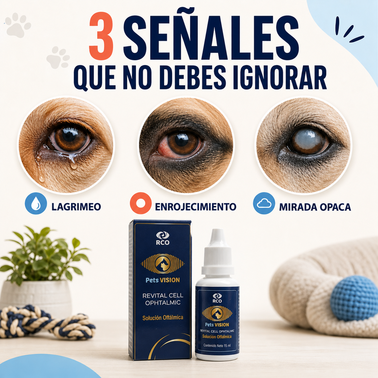 Perro con una catarata madura visible en uno de sus ojos