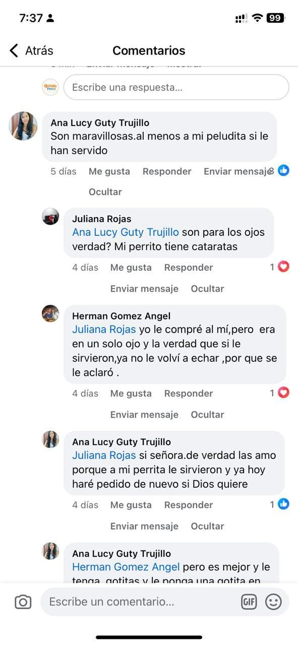 Captura de conversación de Ana Lucy Guty Trujillo sobre Pets Vision